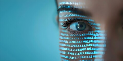 Digital human face symbolizing cyber security in data protection concept. Concept Cyber Security, Data Protection, Digital Human Face, Symbolism, Technology