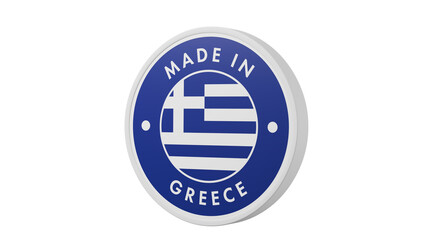 Made in Greece . Circle country flag product label round pinback button banner simple. Transparent backgound. 3d rendered with alpha channel. Round shape.