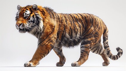 Obraz premium Striped Tiger Walking on a White Background