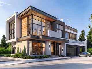 Fototapeta premium An expansive two-story house with modern design, ideal for featuring in business rentals.
