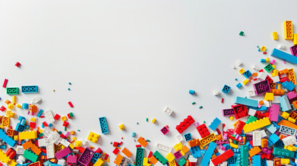 colorful toy building bricks on white background, with copy space