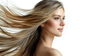 Naklejka premium Portrait of young beautiful woman with gorgeous healthy dark blonde long hair