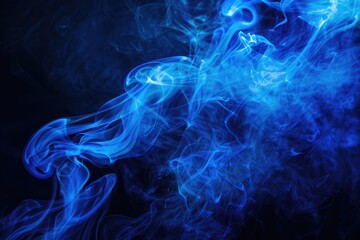 Obraz premium Ethereal Blue Smoke Swirling Against a Black Backdrop Creating a Striking Visual Effect