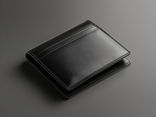 Schwarze Lederbrieftasche auf grauem Hintergrund