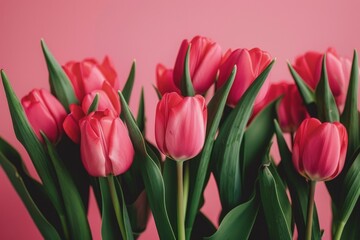 Bright Floral Scene: Charming Tulips on Pink Background