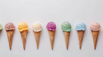 Ice cream scoop on waffle cone on white background Generative Ai