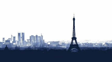 Obraz premium Elegant Paris skyline featuring the Eiffel Tower and modern architecture, artistic interpretation in shades of blue
