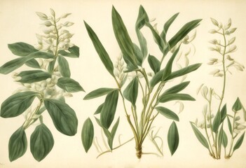 Fototapeta premium 1772 botanical rome botany martelli king watercolor polygonatum olated n old latifolium vulgare seal retro plant illustration g publ 93 flower bonelli hortus