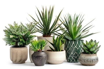 Obraz premium Contemporary Yucca Plant Collection: Elegant Pots on White Background