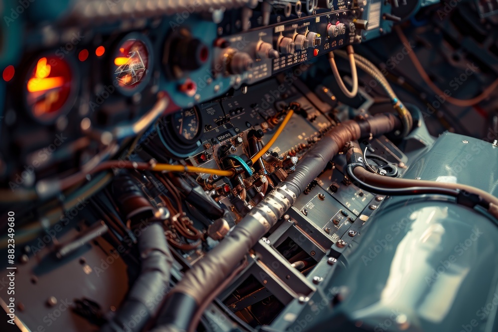 Poster close-up of detailed process of repairing and calibrating an aircraft's navigation systems