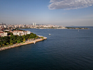 Aerial view from Moda neighborhoods of Kadikoy, a large, populous, and cosmopolitan district in the...
