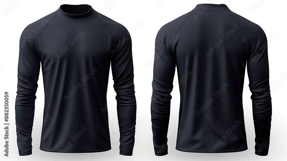 Canvas Prints Black Mock Neck Long Sleeve Shirt, Front and Back View. 3d illustrations