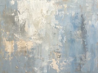 Obraz premium An abstract painting with shades of gray, white, and beige applied in thick, textured brushstrokes