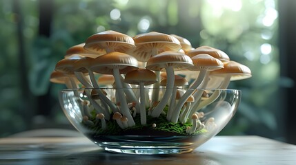 Fototapeta na wymiar Mushroom on glass bowl