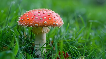 Mushroom on grass close view