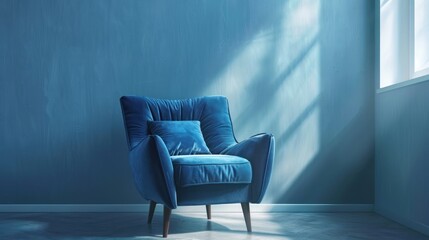 armchair on a light velour blue background