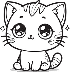 line art of cute cat vector  colourin book illustration