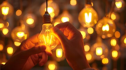 Changing a Light Bulb: Hands reaching up to unscrew a spent light bulb and replace it with a new one.
