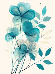 Fototapeta premium A digital illustration depicting a bouquet of blue flowers with delicate leaves on a white background