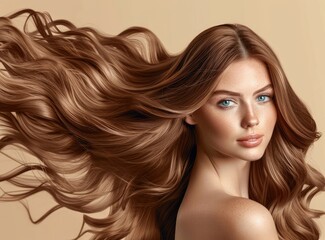 Naklejka premium Portrait of young beautiful woman with gorgeous healthy dark blonde long hair