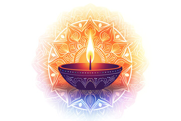 happy bhai dooj celebration card with candle and food in golden mandala