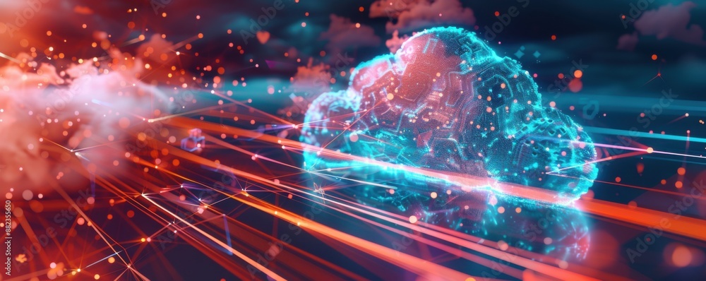 Wall mural cloud connection for transfer data on internet , technology concept panorama. generative ai.