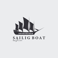 sailing ship with silhouette logo vector illustration design