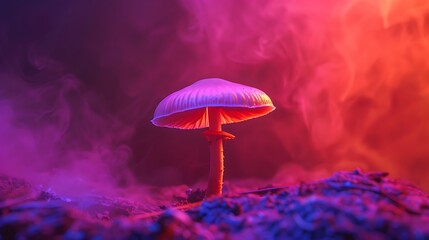 Fototapeta premium Mushroom on red and purple background