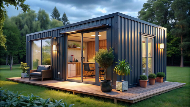 A small house made from a shipping container. Simple design and fast construction method..