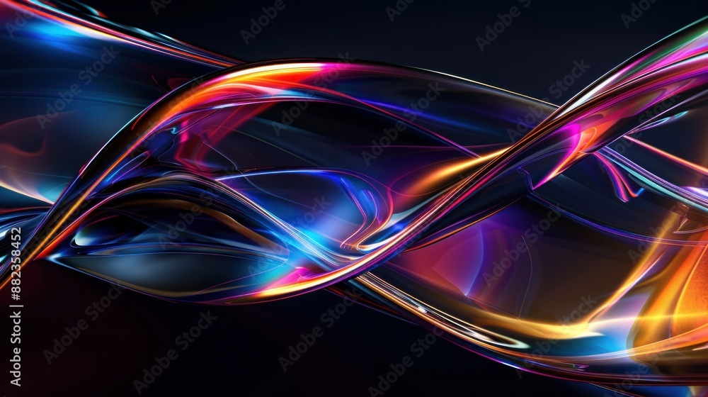 Aufkleber mesmerizing abstract patterns formed by vibrant 3d glass curves with colorful reflections.