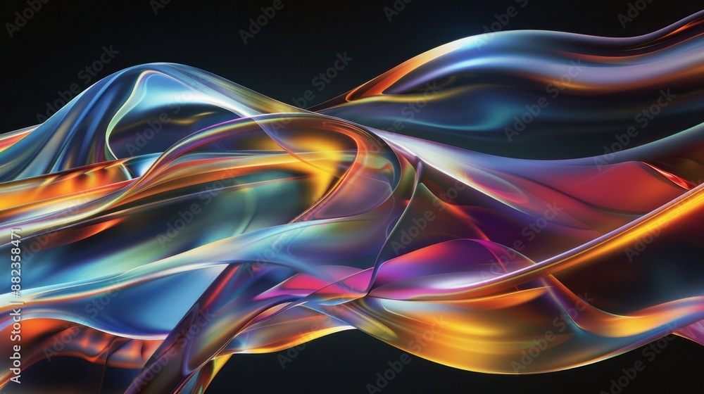 Aufkleber mesmerizing abstract patterns formed by vibrant 3d glass curves with colorful reflections.