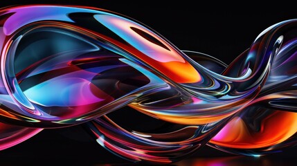 Mesmerizing abstract patterns formed by vibrant 3D glass curves with colorful reflections.

