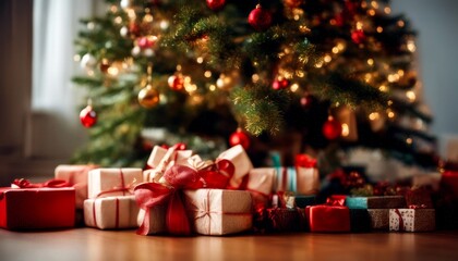 gift shine christmas with box red background presents night tree