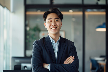 A man in a suit and tie is smiling and posing for a picture, generative ai image.