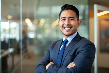 Fototapeta premium A man in a suit and tie is smiling and posing for a picture, generative ai image.