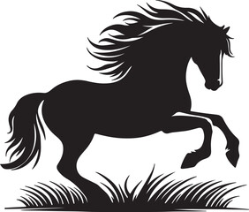 Vector silhouette horse in black and white