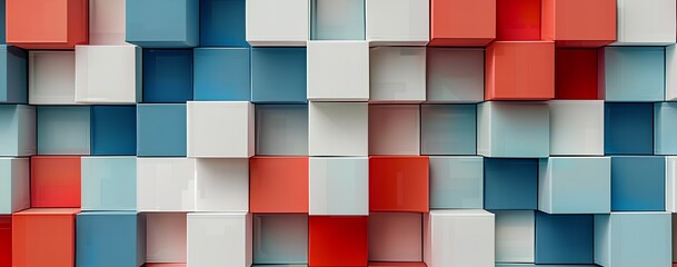 3d cubes pattern background, red and blue color blocks