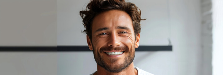 Naklejka premium A good looking man with an attractive smile is pictured on a white background with ample space for adding text or images