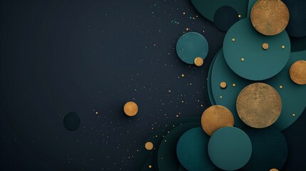 Abstract dark teal and gold circles background
