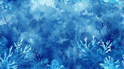 A continuous blue watercolor background featuring marine elements, creating a serene oceanic atmosphere.

