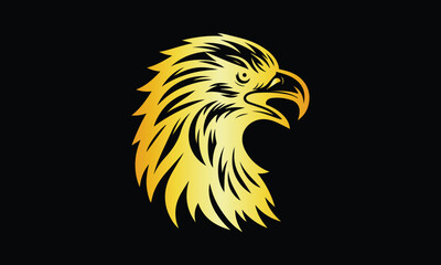 Eagle Vector Illustration Set, Black Silhouettes, Golden Eagle, Golden Eagle Bird Logo Design Premium Vector
