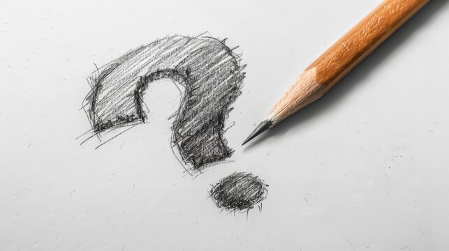 A pencil and a question mark scribble on a white background - Powered by Adobe