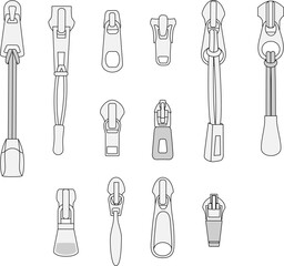 Zipper Pull Technical Fashion Illustration Outerwear Design Trims Mock-up Template for Sportswear and Tech Packs