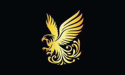 Obraz premium Eagle Vector Illustration Set, Black Silhouettes, Golden Eagle, Golden Eagle Bird Logo Design Premium Vector