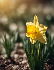 Fototapeta premium white flower daffodil olated yellow spring background beautiful blooming blossom