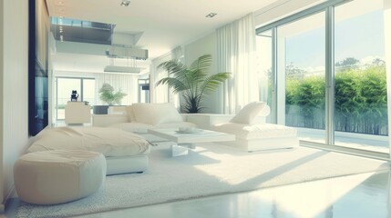 Fototapeta premium Modern White Living Room with Stunning View