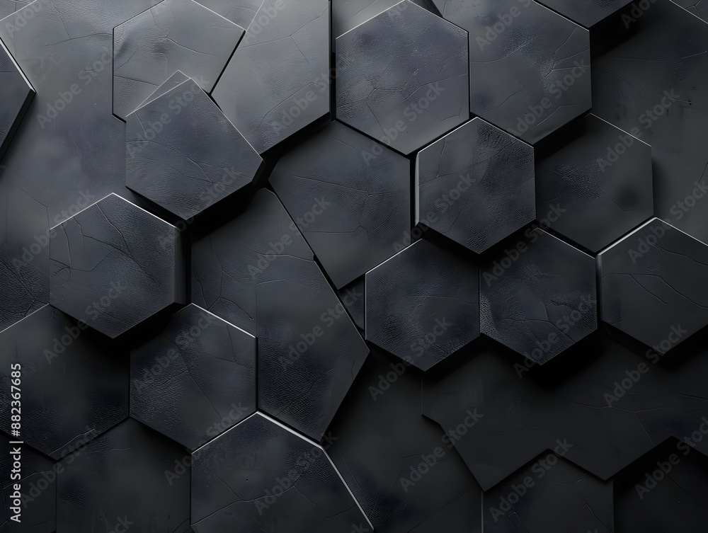 Poster black background with a dark grey hexagonal pattern, this high resolution, high contrast, seamless t