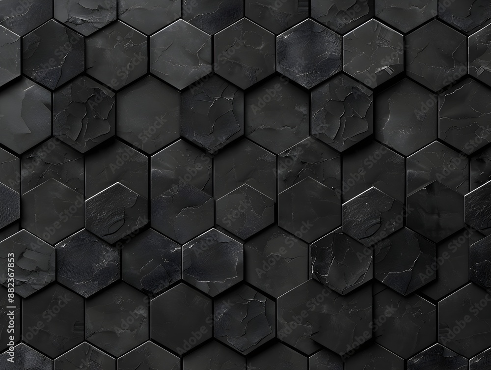 Poster black background with a dark grey hexagonal pattern, this high resolution, high contrast, seamless t