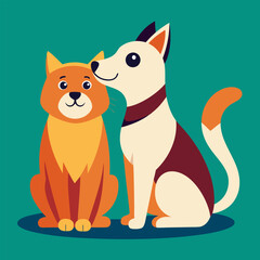 Vector illustration of friendship between dog and cat: perfect template for a National Friendship Day poster