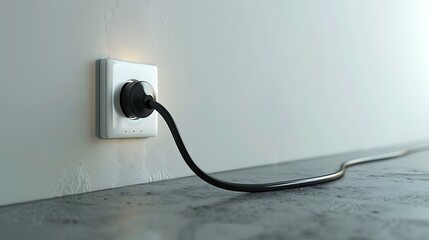 The black plug is plugged into the power lines plug inserted in a white wall socke